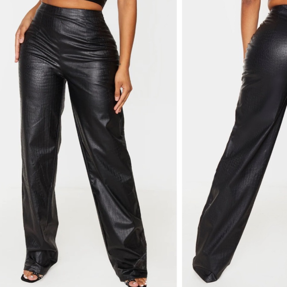 Pretty Little Thing Wide Legged Croc Embossed Pants